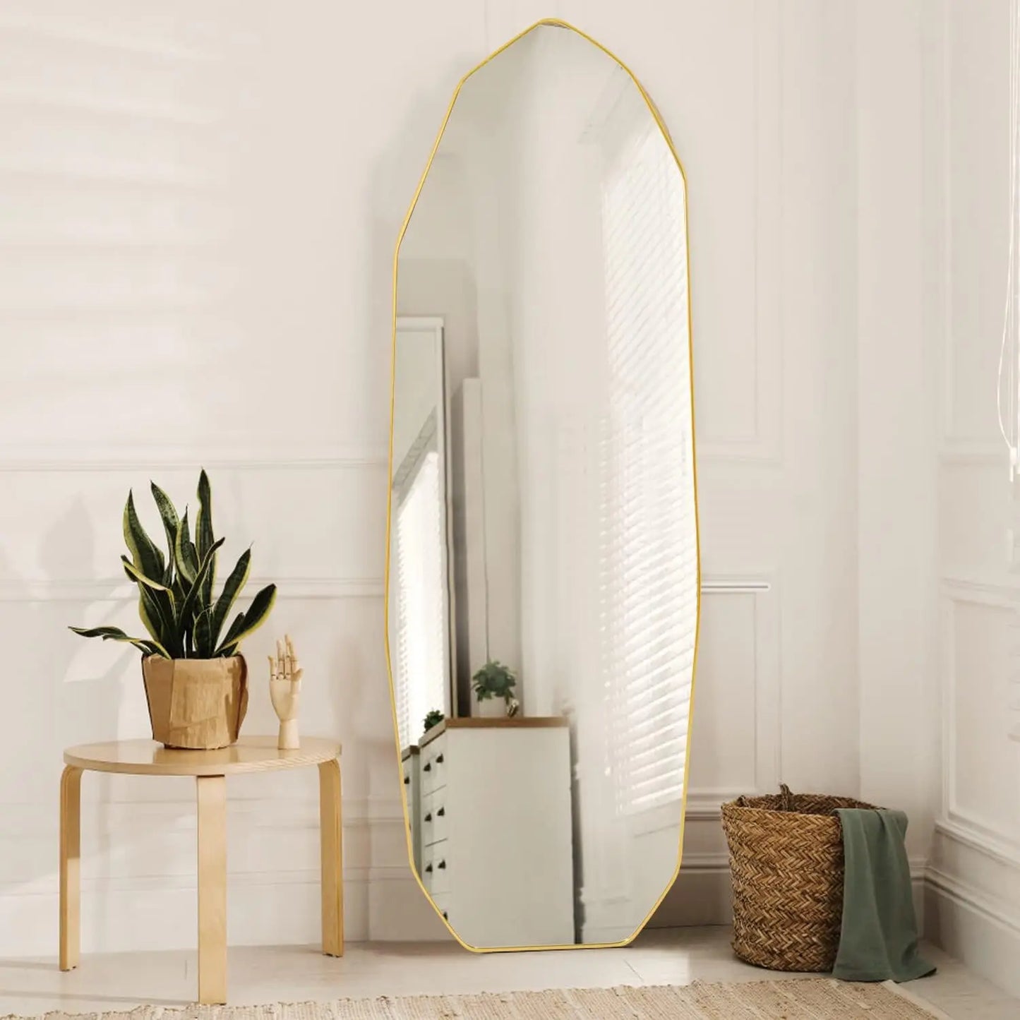 Minimalist Gold-Edged Standing Mirror