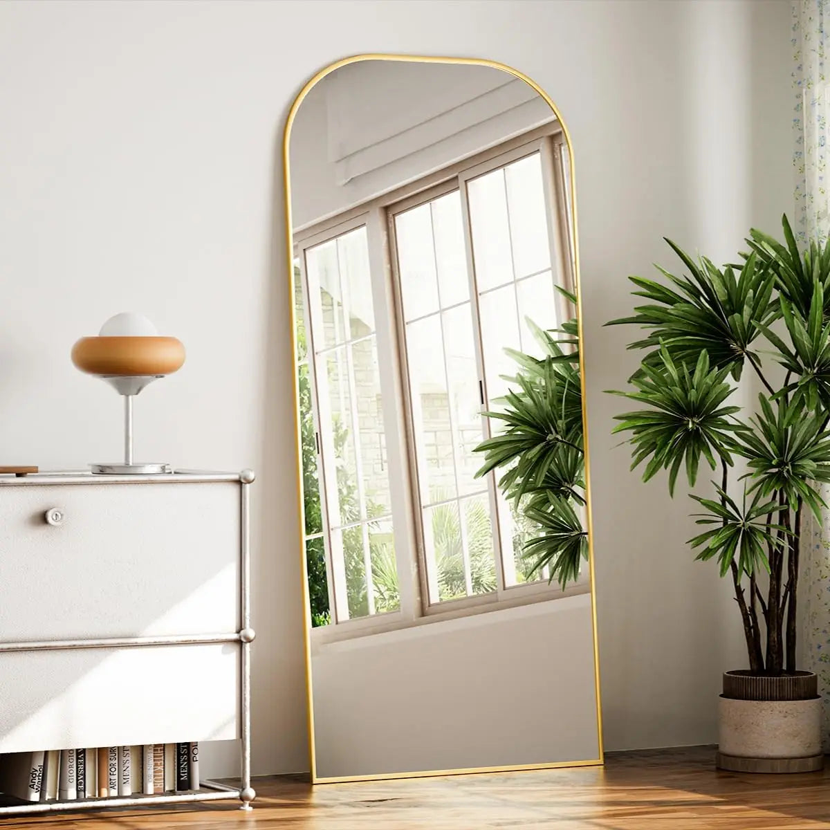 Wooden Full-Length Mirror with Gold Accents