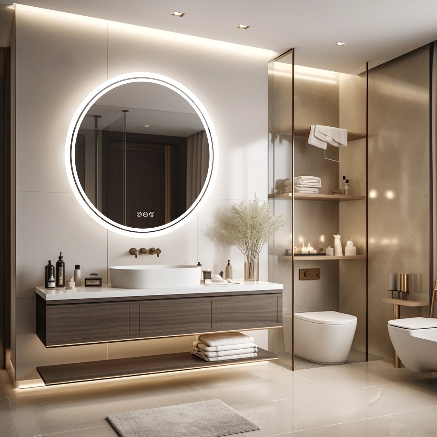 Round Bathroom Mirror with LED Light