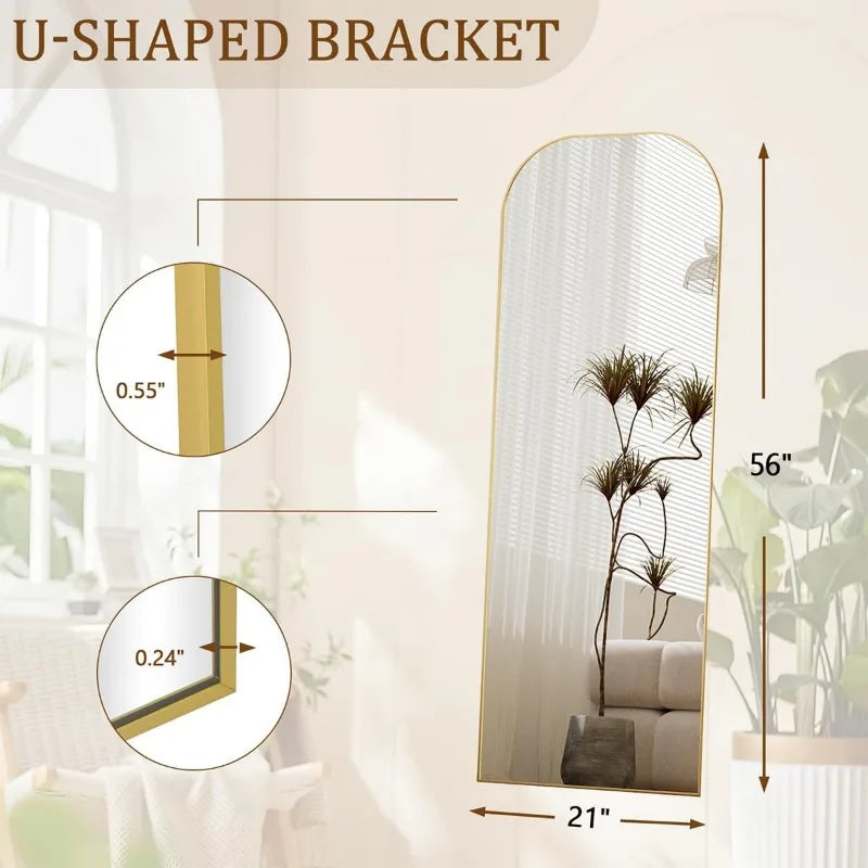 Wooden Full-Length Mirror with Gold Accents