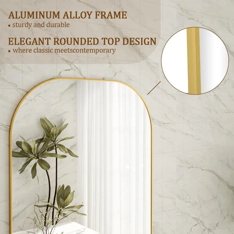 Wooden Full-Length Mirror with Gold Accents