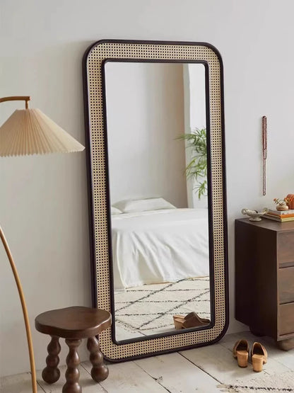 Modern Rattan Floor Mirror