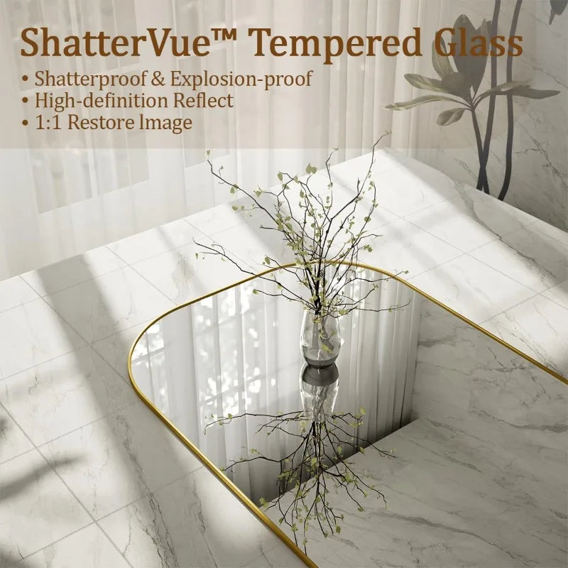 Wooden Full-Length Mirror with Gold Accents