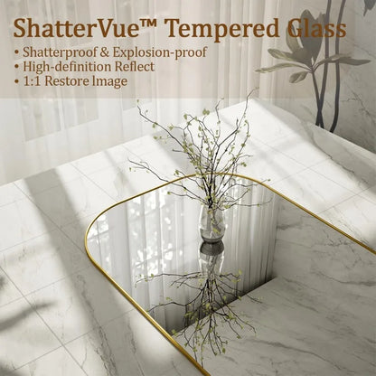 Wooden Full-Length Mirror with Gold Accents