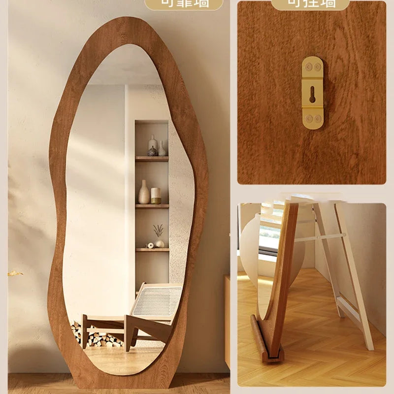 Organic Wood-Framed Irregular Mirror