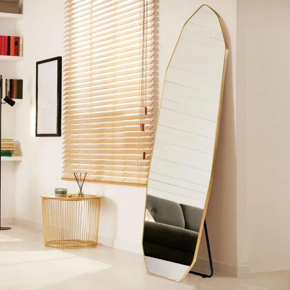 Minimalist Gold-Edged Standing Mirror