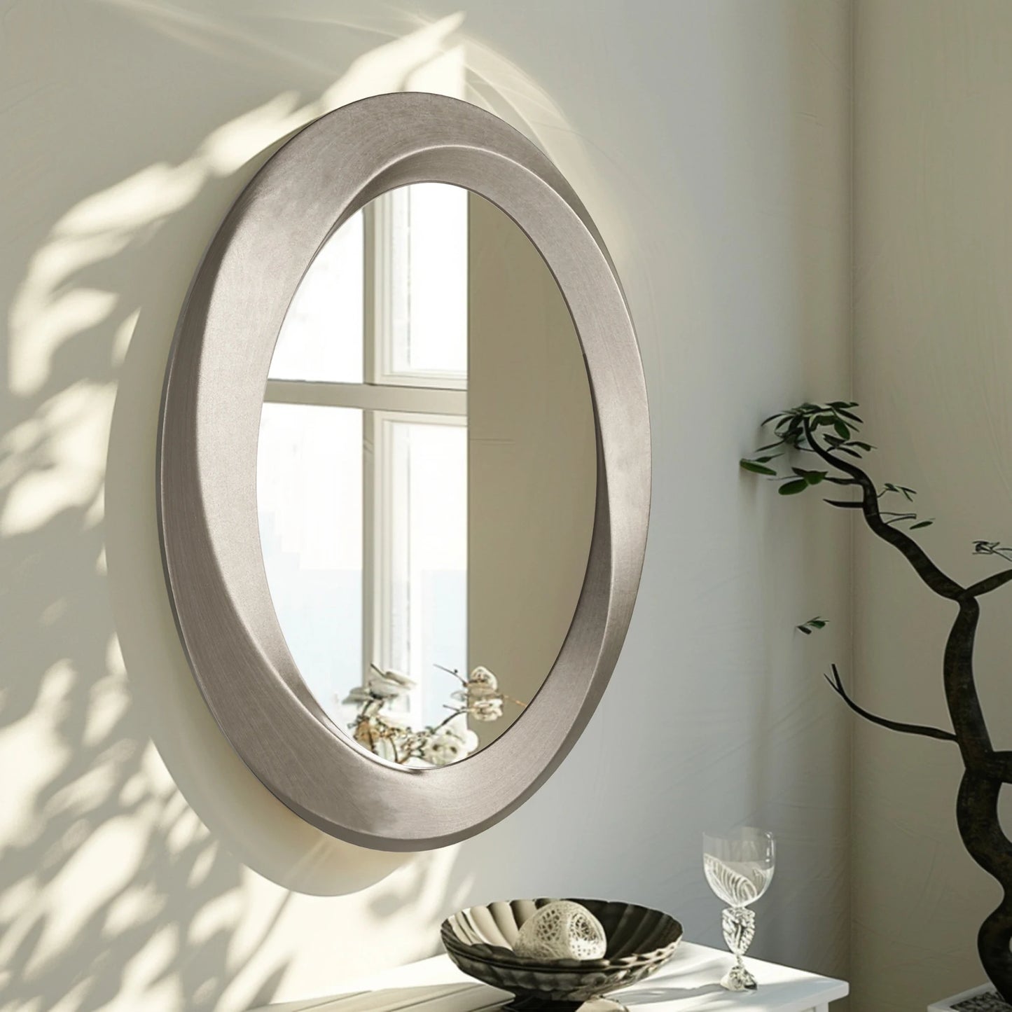 Oval Wall Mirror with Beveled Edge