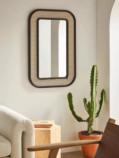 Modern Rattan Floor Mirror