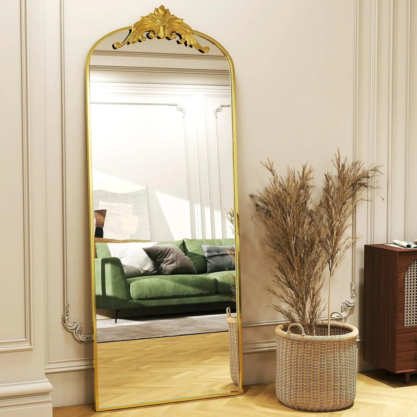 Elegant Gold Arched Full-Length Mirror