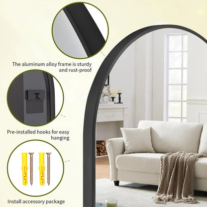 Sleek Black Frame Arch Bathroom Mirror
