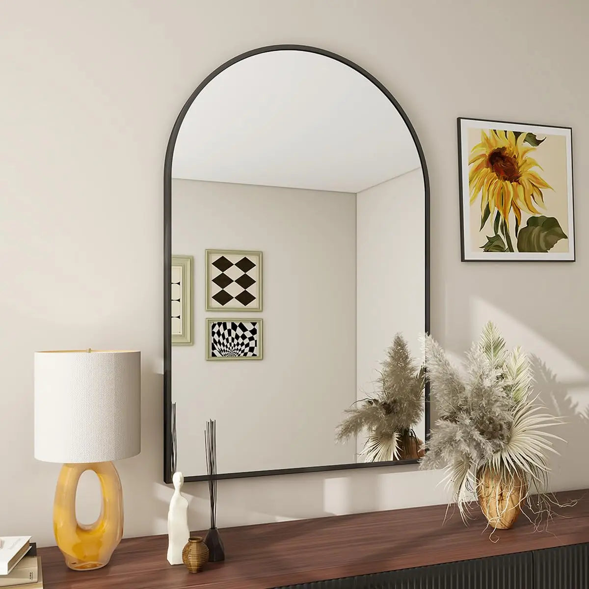 Sleek Black Frame Arch Bathroom Mirror