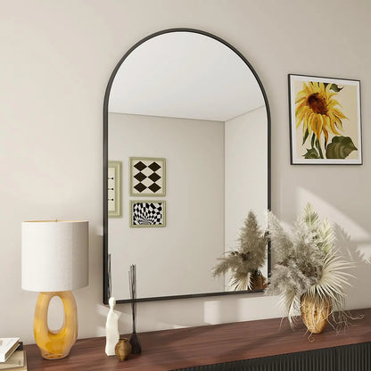 Sleek Black Frame Arch Bathroom Mirror