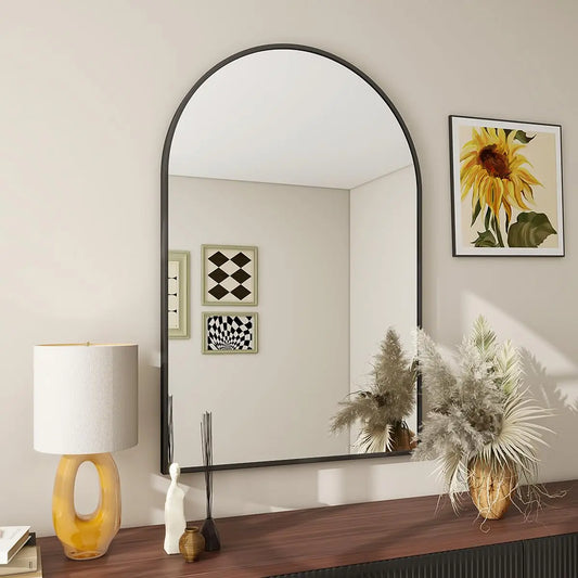Sleek Black Frame Arch Bathroom Mirror