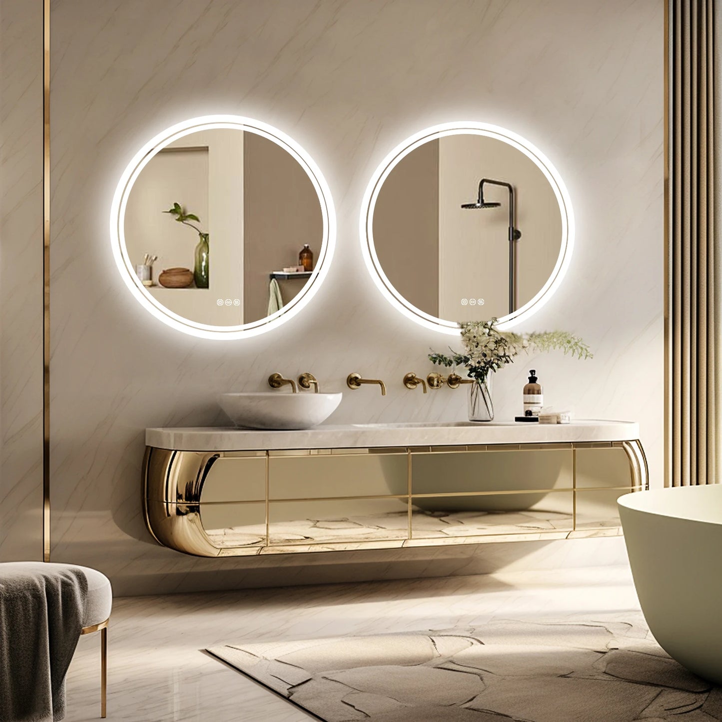 Round Bathroom Mirror with LED Light
