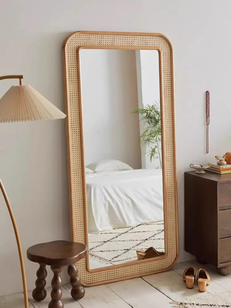Modern Rattan Floor Mirror