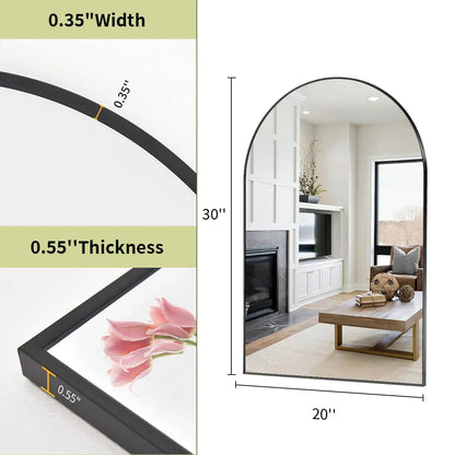 Sleek Black Frame Arch Bathroom Mirror