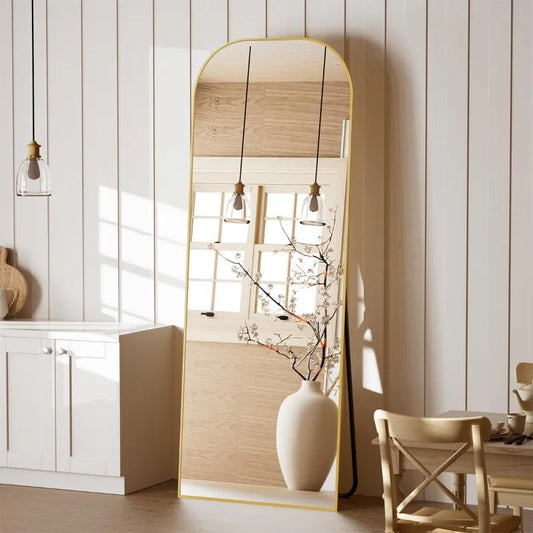 Wooden Full-Length Mirror with Gold Accents