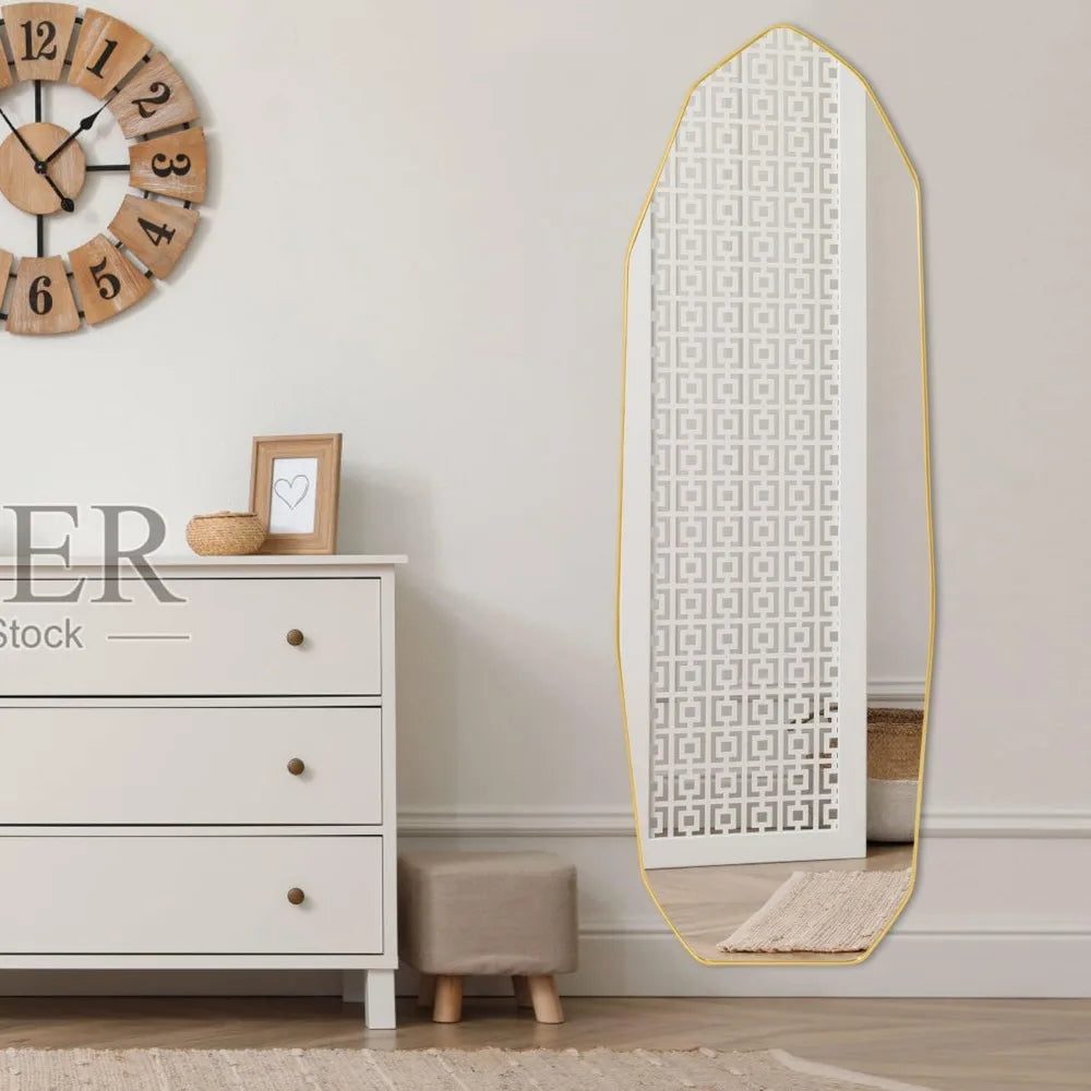 Minimalist Gold-Edged Standing Mirror