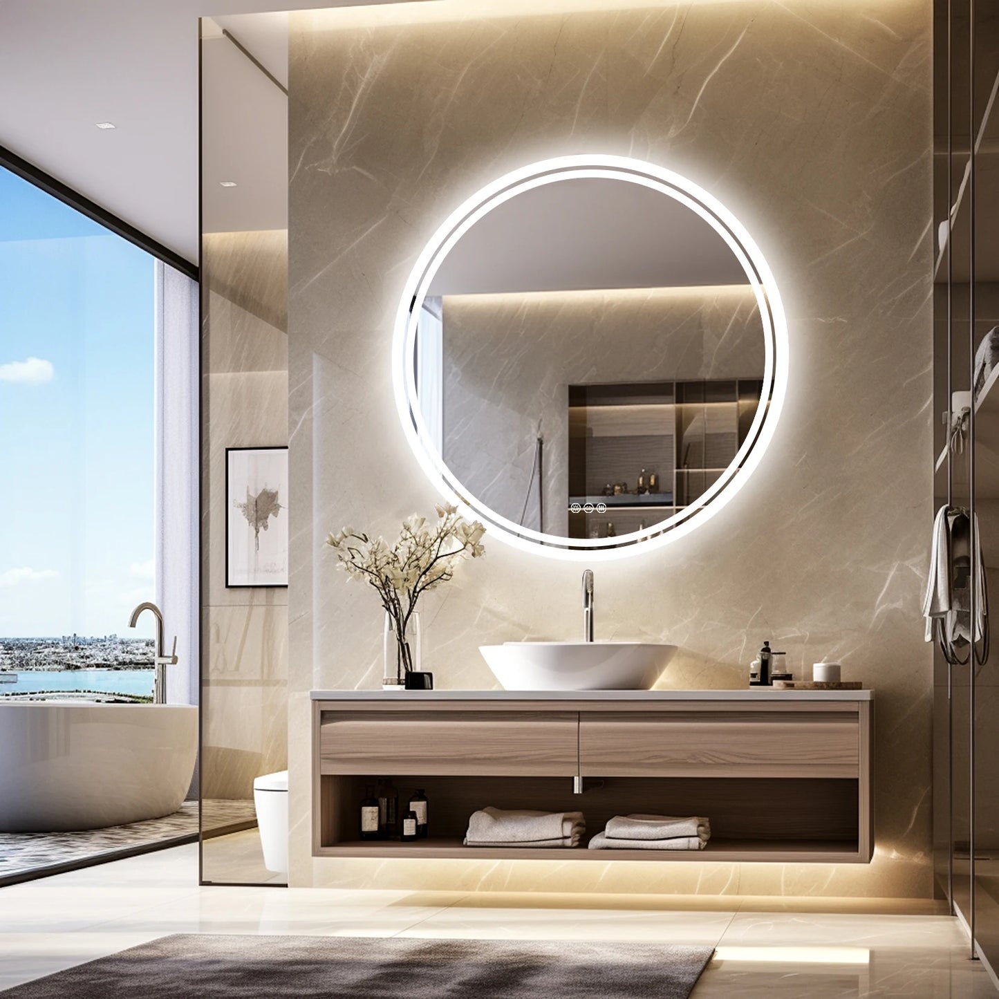 Round Bathroom Mirror with LED Light