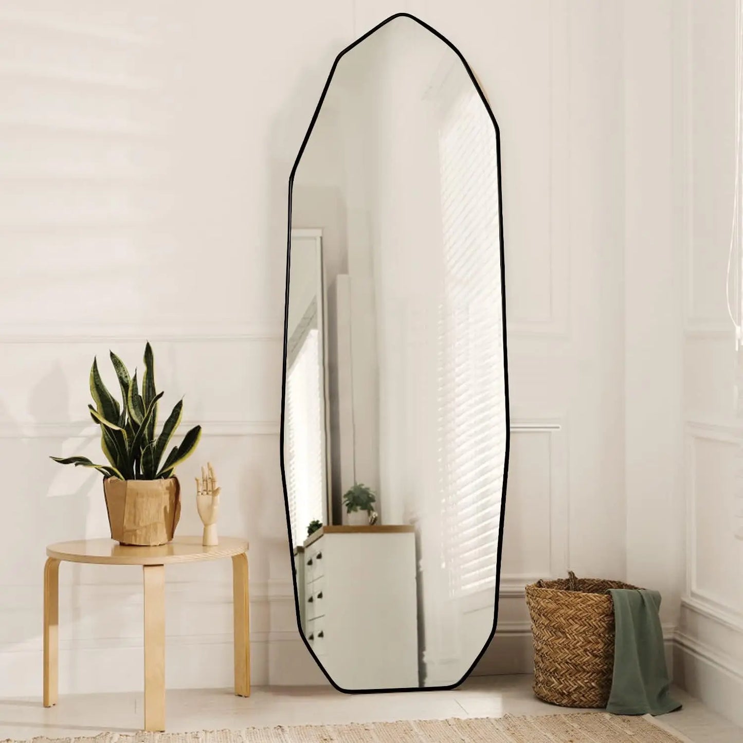 Minimalist Gold-Edged Standing Mirror