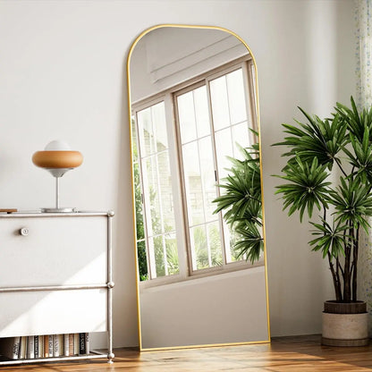 Wooden Full-Length Mirror with Gold Accents