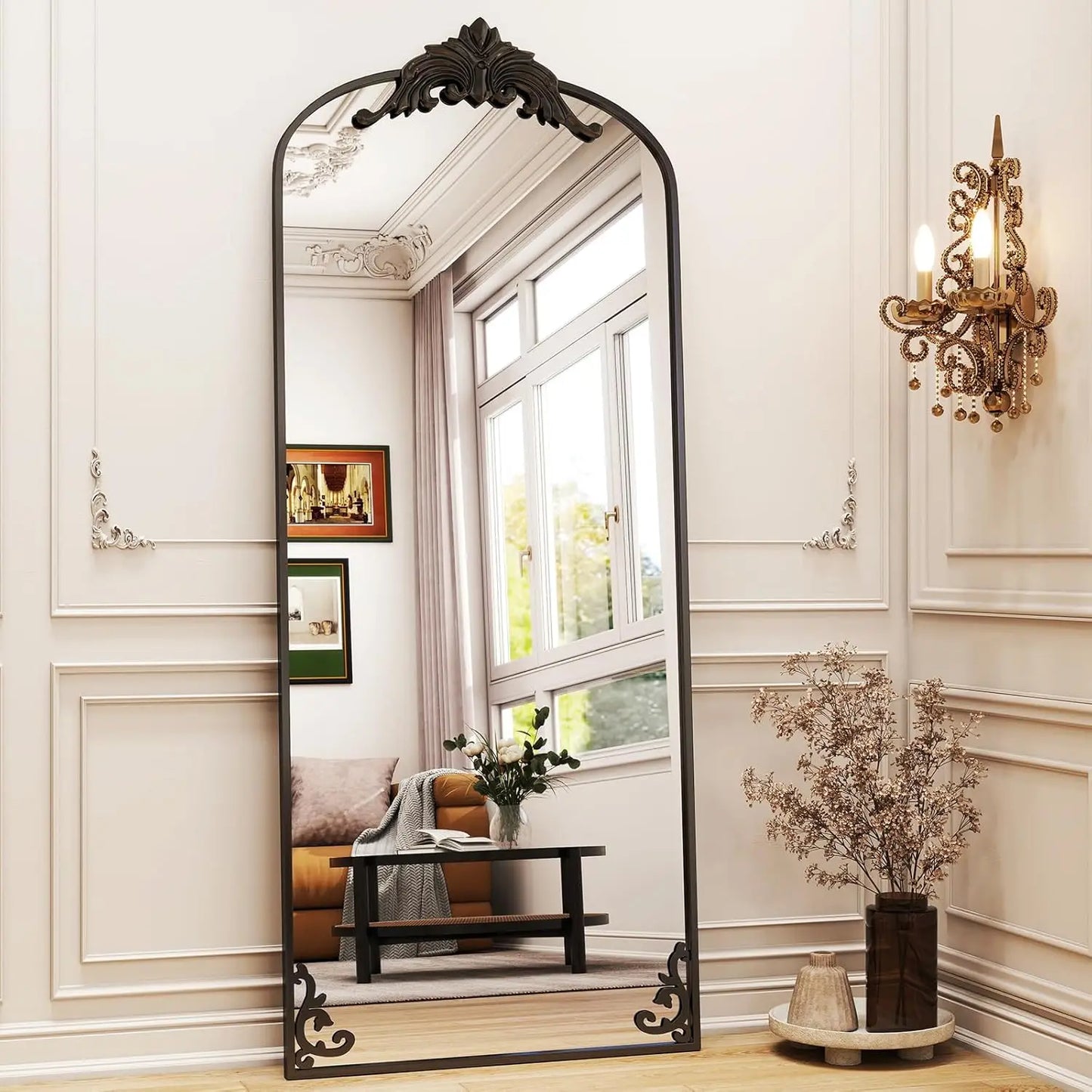Elegant Gold Arched Full-Length Mirror