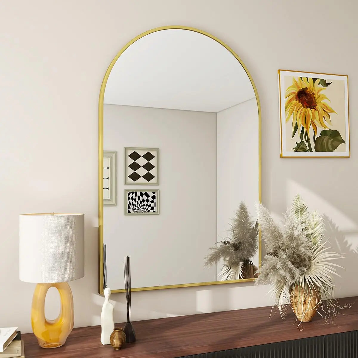 Sleek Black Frame Arch Bathroom Mirror