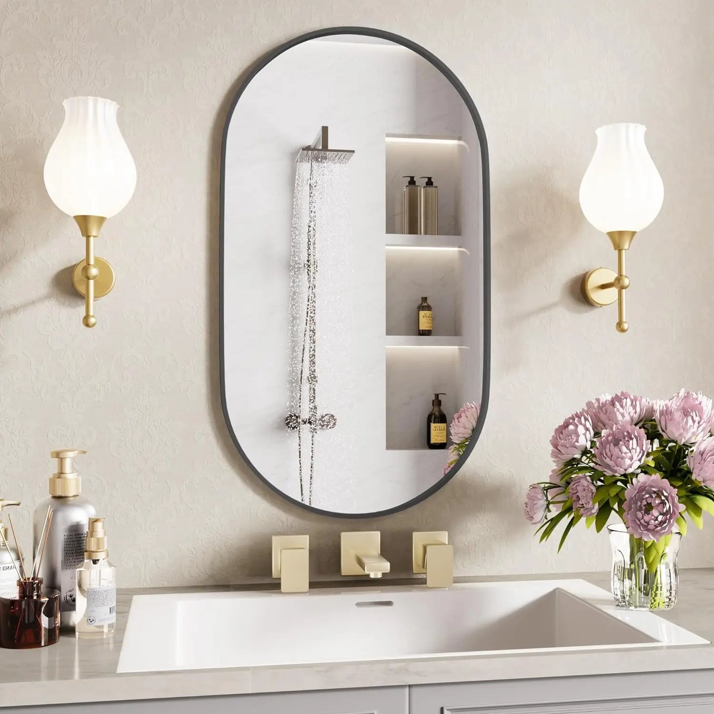 Modern Oval Black Bathroom Mirror