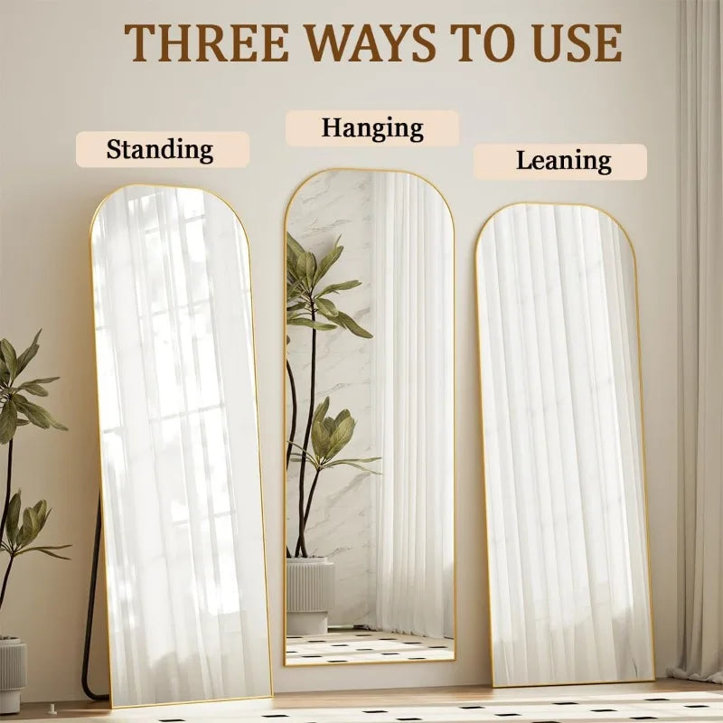 Wooden Full-Length Mirror with Gold Accents