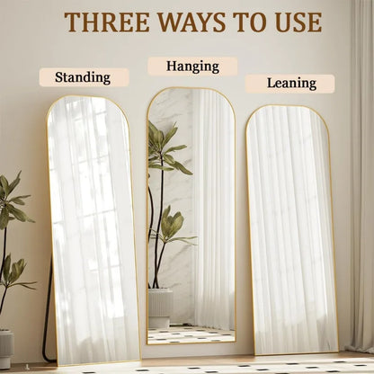 Wooden Full-Length Mirror with Gold Accents