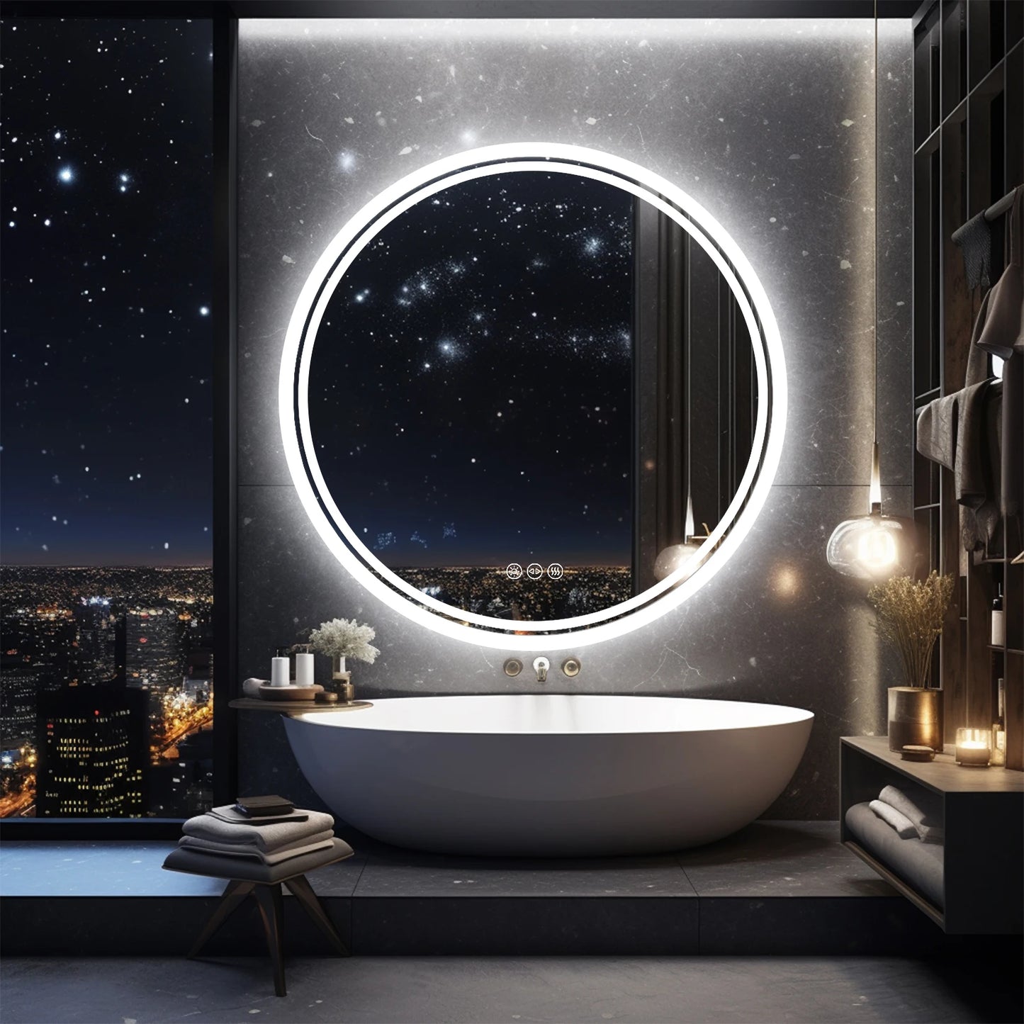 Round Bathroom Mirror with LED Light