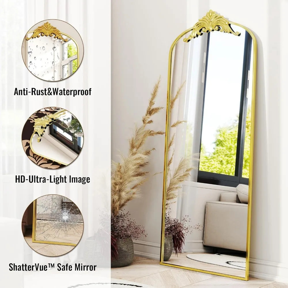 Elegant Gold Arched Full-Length Mirror